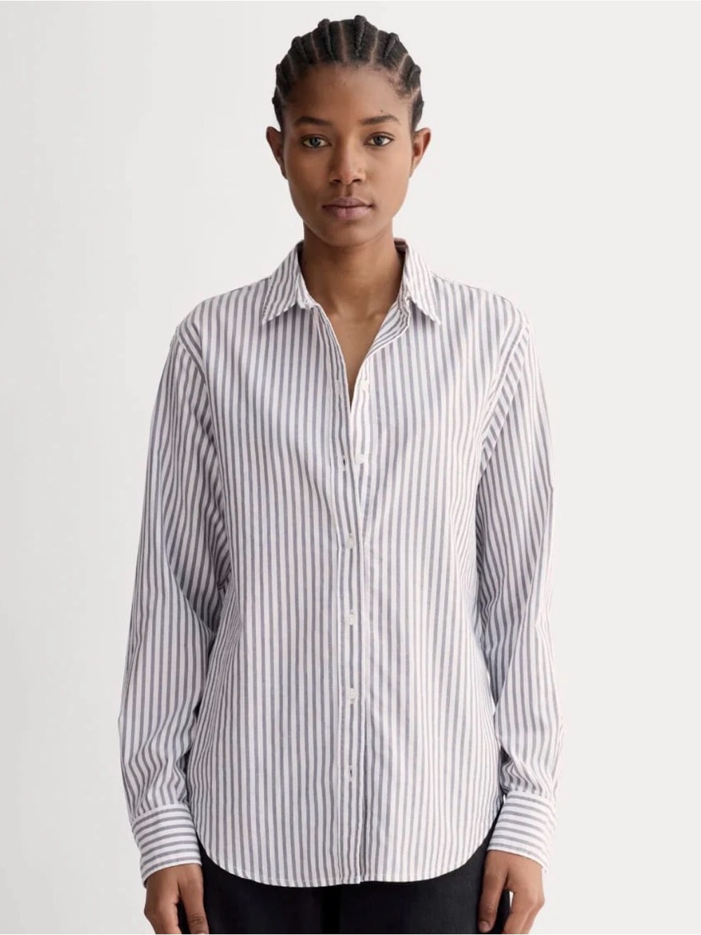 Everlane Must Have Grey and White Striped Button Down in Silky Cotton